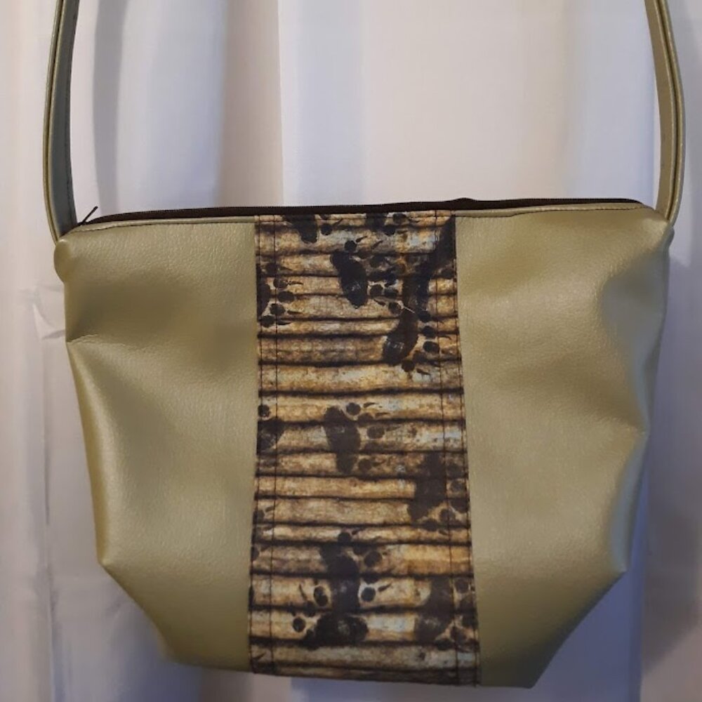 New Pleather Vinyl Western Bear paws Shoulder bag Purse Green Brown Southwestern
